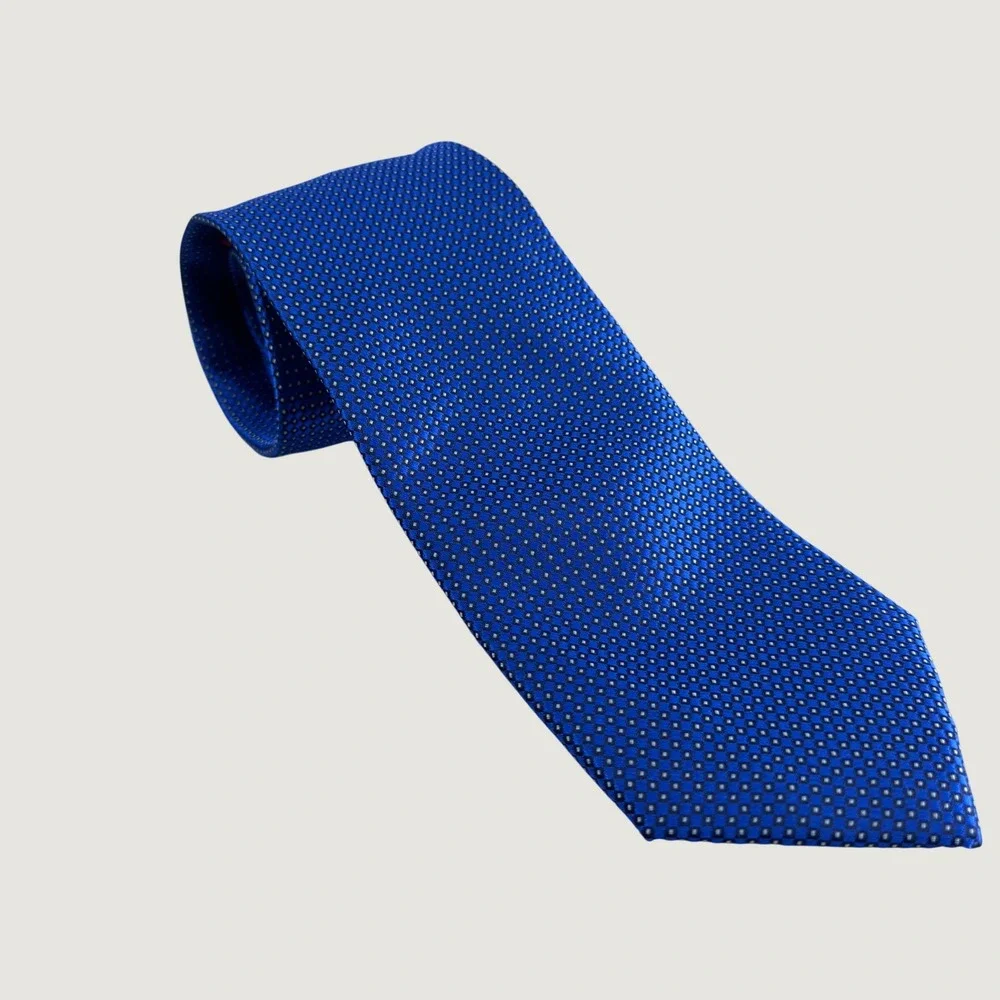 Haines & Bonner London Mens Silk Necktie Geometric Diamond Pattern Blue 3.25
